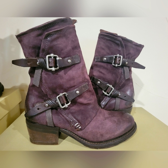EUC A.S.98 Chilly Women's Purple Moto Ankle Boots 38